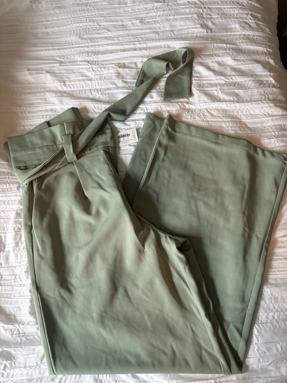 Petal & Pup Sage Green High-Rise Wide Leg Pants with Self-Tie - Picture 5 of 5